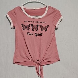 Pink Graphic Tee with Butterfly Design